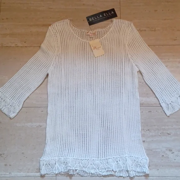 NWT Misia Creamy White Cotton Crochet Knit Unique Cover-Up - Picture 1 of 9